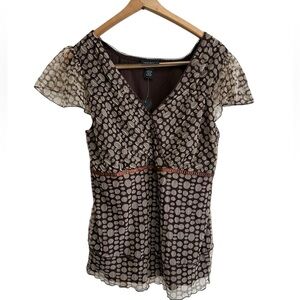 Lane Bryant Top Blouse Size 14/16  V-Neck Brown Empire Waist Peasant Cottage NWT